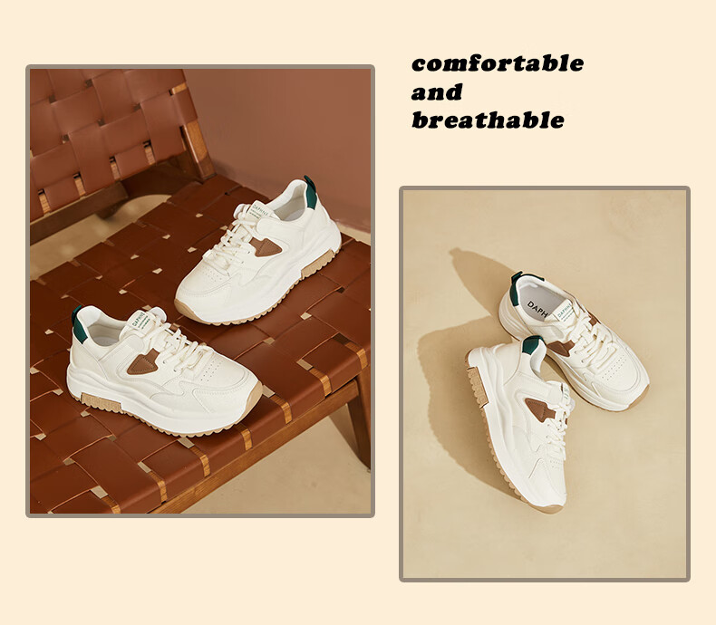 DAPHNE Women's Casual Sneakers, Thick-Soled Trendy Lightweight Comfortable Dad Shoes for Travel And Running, Beige Green, Size 40 12