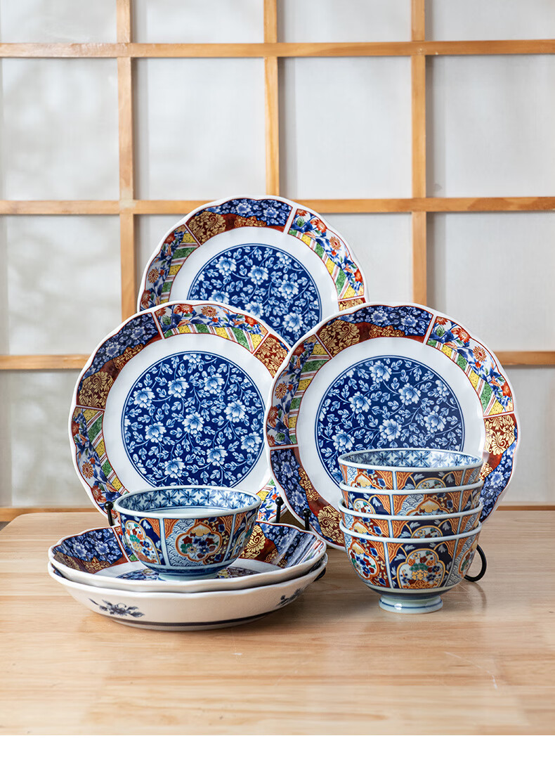 Mino Yaki Japanese Imported Tableware Set, Palace-Style Bowl And Plate Dinnerware Set, 10-Piece Combinatio 1