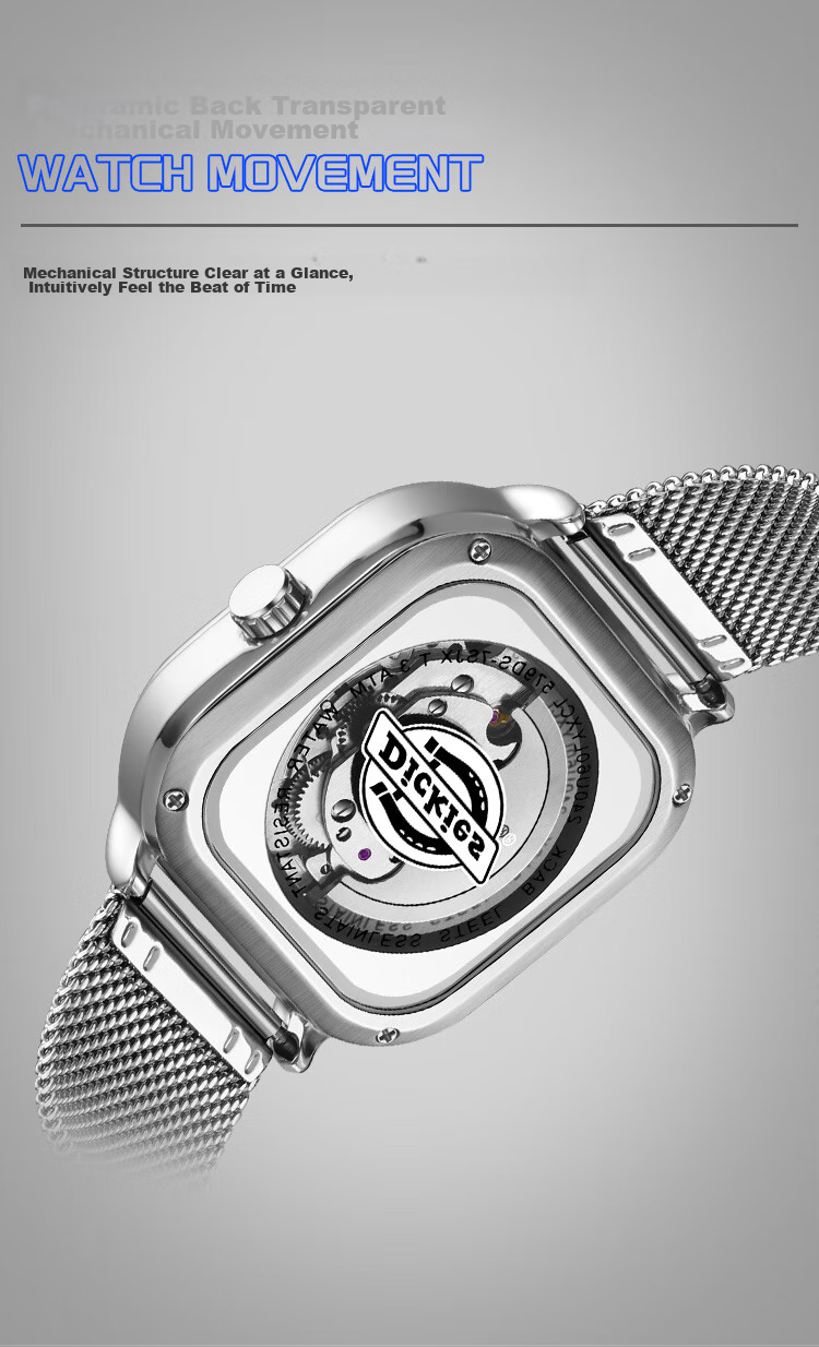 Dickies Mechanical Watch Student Men's Automatic Skeleton Watch Boyfriend Valentine's Day Gift New Year Gift Box CL579 Silver 7