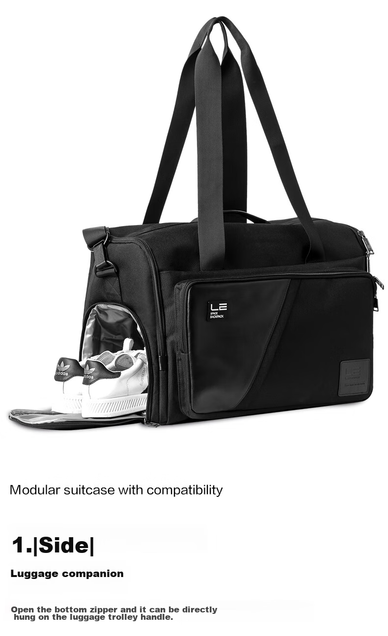 LEXON Travel Bag, Men's Handheld Large Capacity, Short-Trip Business Trip, Tourism Luggage Bag, Wet And Dry Separation with Shoe Compartment, Black 9