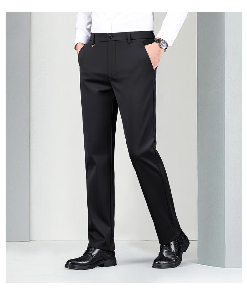 ROMON [Contains Wool] Elastic Wrinkle-Resistant Casual Pants for Men, Business Suit Pants, Straight-Leg Trousers for Middle-Aged And Young Men, Dad Style 12