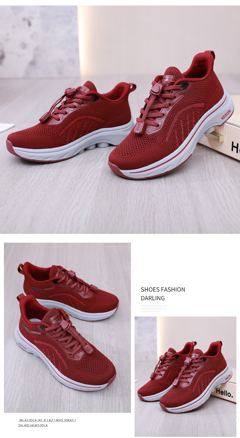 Anglerfish Summer Breathable Mesh Mom Casual Shoes Sports Walking Shoes Elderly Old Beijing Cloth Shoes A6000 Red 38 15