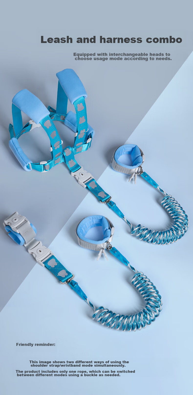 Hengkaili Children's Anti-Lost Strap with Leash, Kids' Anti-Lost Wristband, Baby Walking Aid, Anti-Lost Reflective Harness, Blue 3