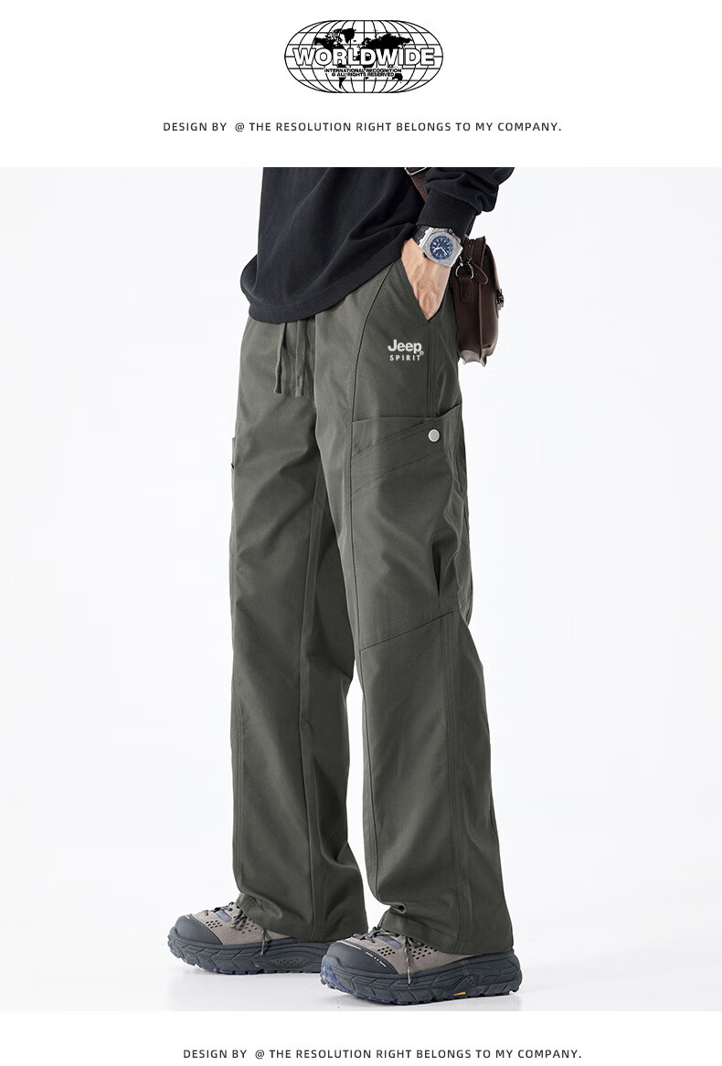 JEEP SPIRIT Men's Cargo Pants, Spring Straight-Leg Casual Trousers, Loose-Fitting Sweatpants, Versatile Comfortable Men's Pants, Black, 3XL 7
