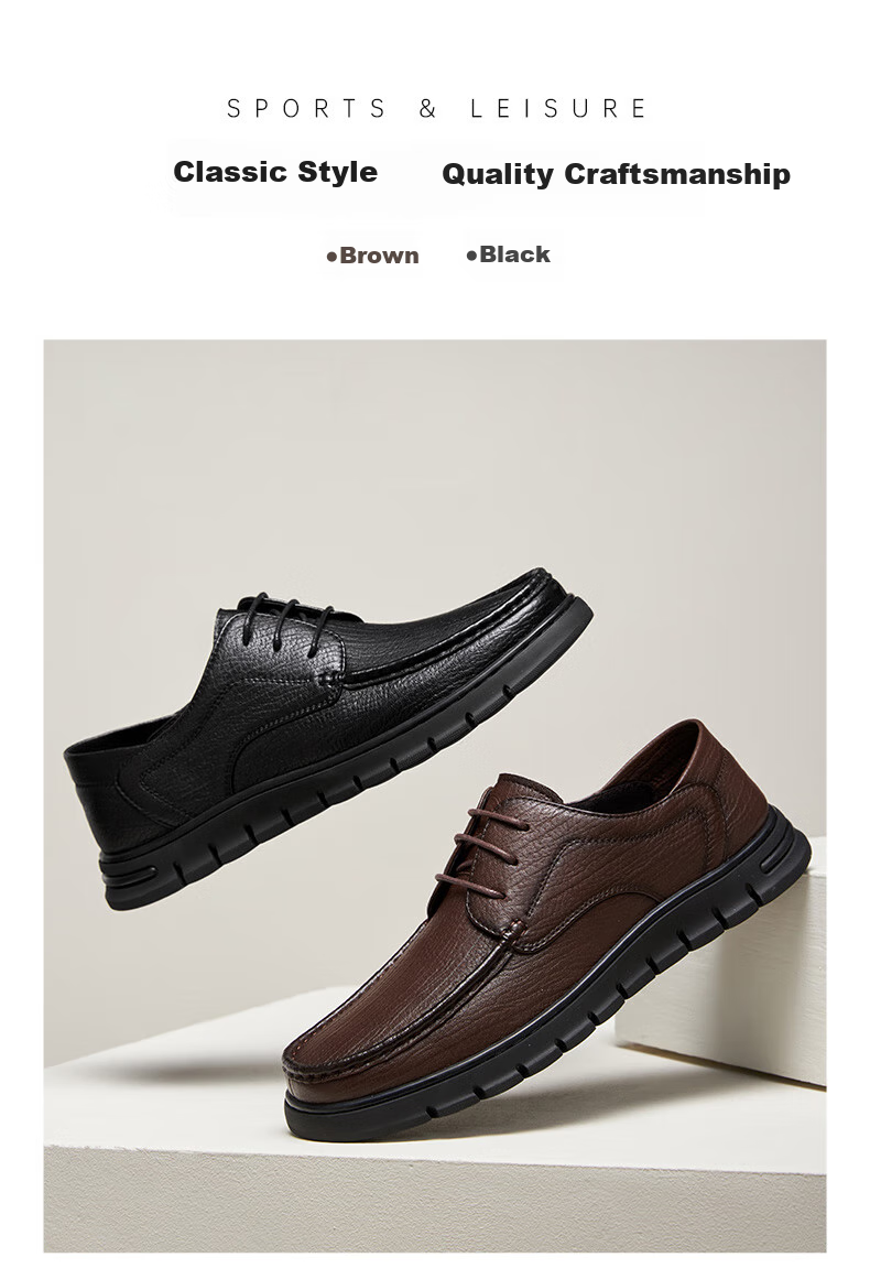 CAMEL Brand Comfortable Casual Leather Shoes, Business Cowhide Soft-Soled Dad Shoes for Middle-Aged Men, P15S545011, Brown, Size 43 2
