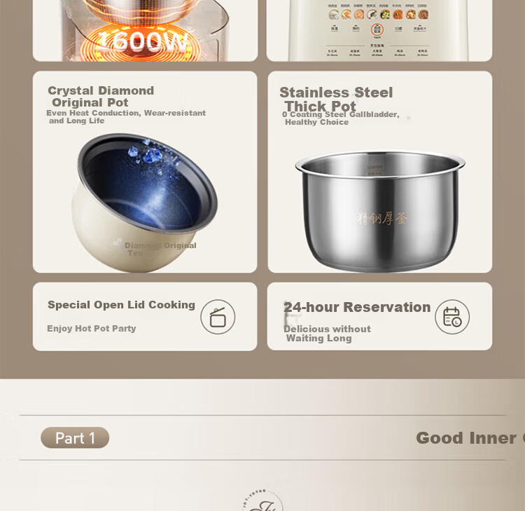 Joyoung Household Dual-Layer Electric Pressure Cooker, Non-Coated Steel Pot Electric Rice Cooker, 1600W Super High Heat Cooking Pot Y-50H310 9