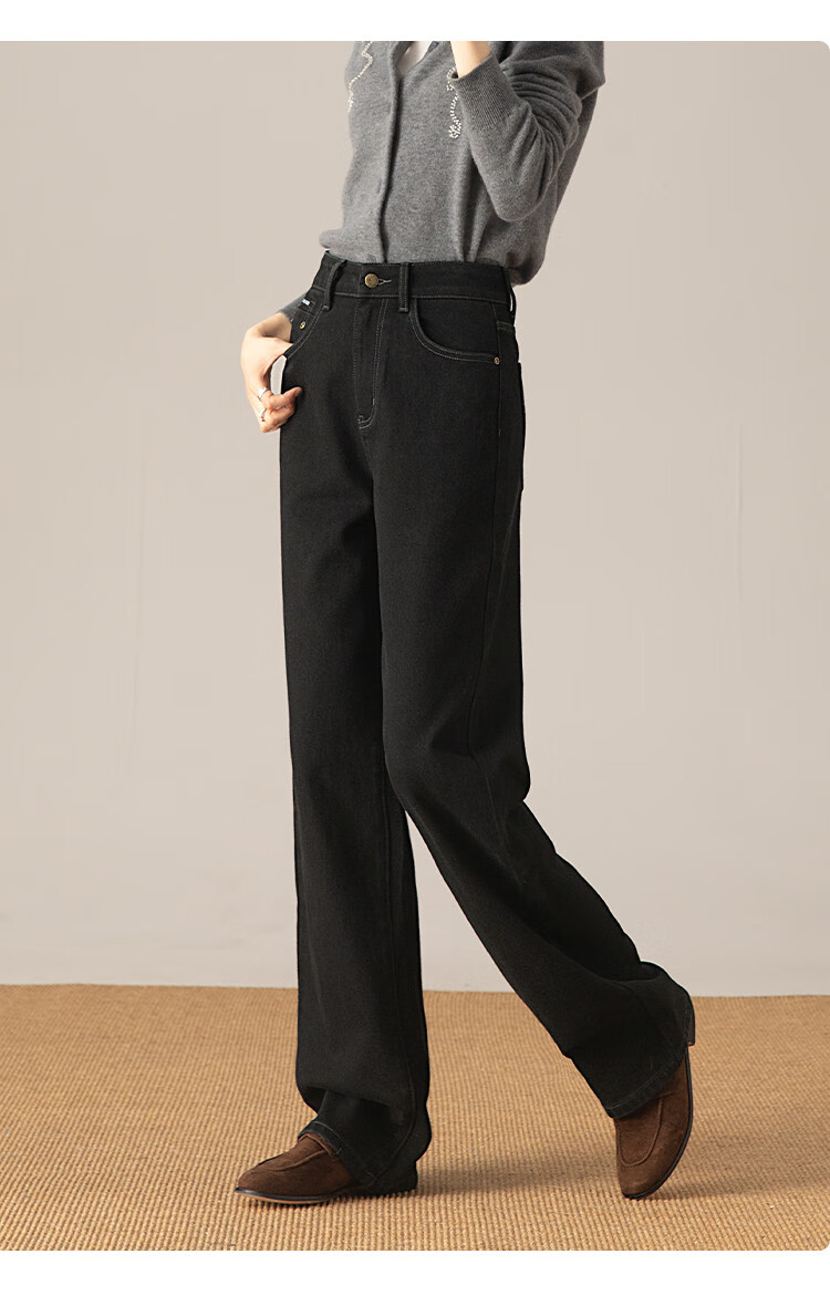 Dme All-In Warm Fleece Jeans, Black High-Waist Loose Slim Straight-Leg Pants for Women, Winter Style, Black Fleece-Lined, Size 28 12