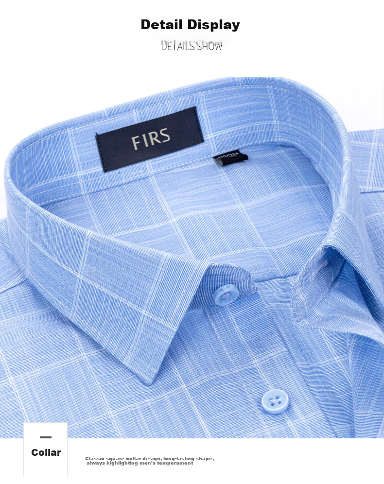 FIRS Short-Sleeve Plaid Shirt for Men, Casual Business Formal Wear for Middle-Aged Men, 2004 Blue Short-Sleeve, Size 38 12