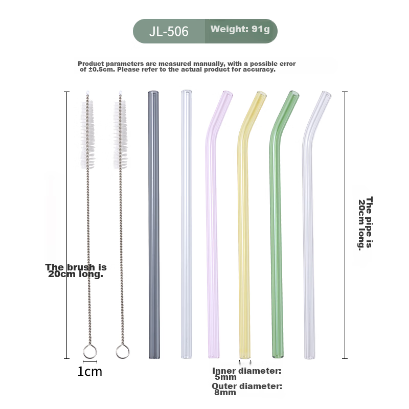 BJ High Borosilicate Glass Straw, Heat-Resistant Transparent Water Cup Straw, Non-Disposable Milk Tea Straw, Straw Set