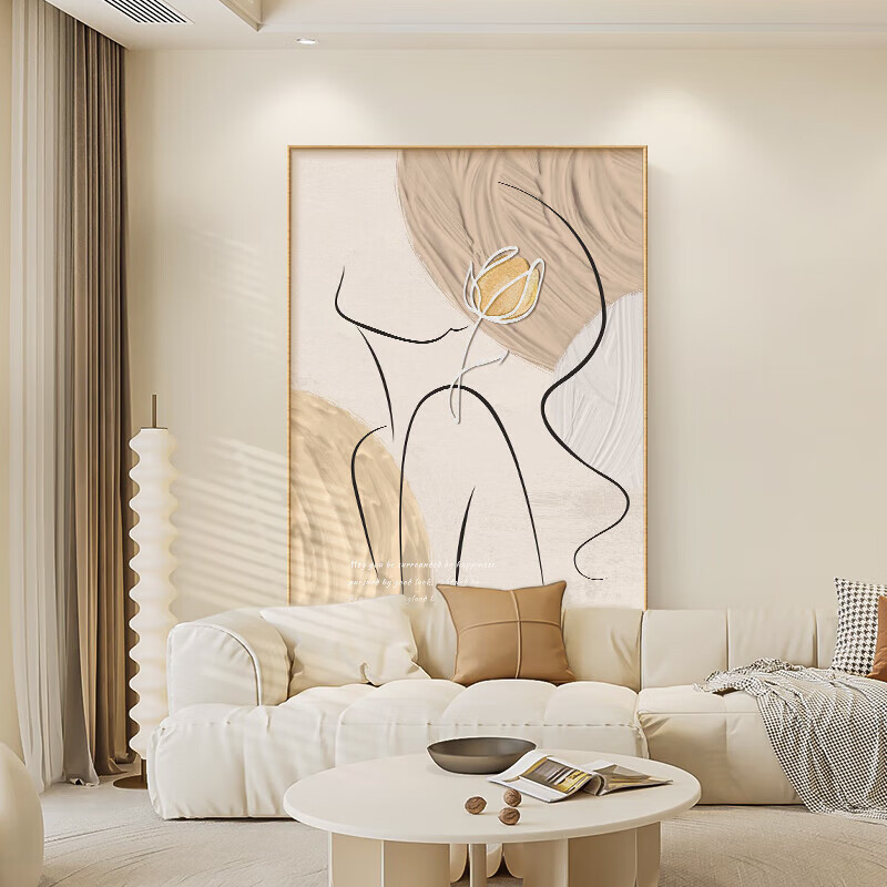 Haojiubujian Cream-Style Living Room Decorative Painting, Large-Scale Figure Line Art, High-End Abstract Wall Painting, Sofa Background Wall Floor-Standing Artwork
