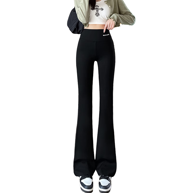 LangSha Shark Leggings for Women, High-Waisted, Versatile, Slimming, Height-Increasing, Yoga Sports Leggings, Suitable for Outer Wear, Black Plain Version, XL