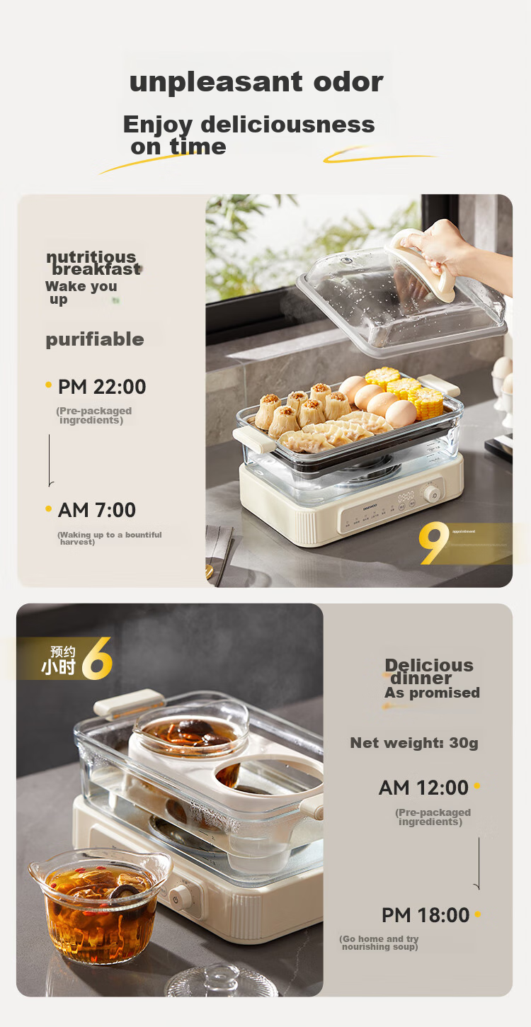 DAEWOO [Selected by Procurement And Sales] Multifunctional Electric Steamer Pot for Stewing And Steaming All-In Food-Grade Glass Transparent No Plastic Household Multi-Layer Steam Pot Stainless Steel Plate S22 13