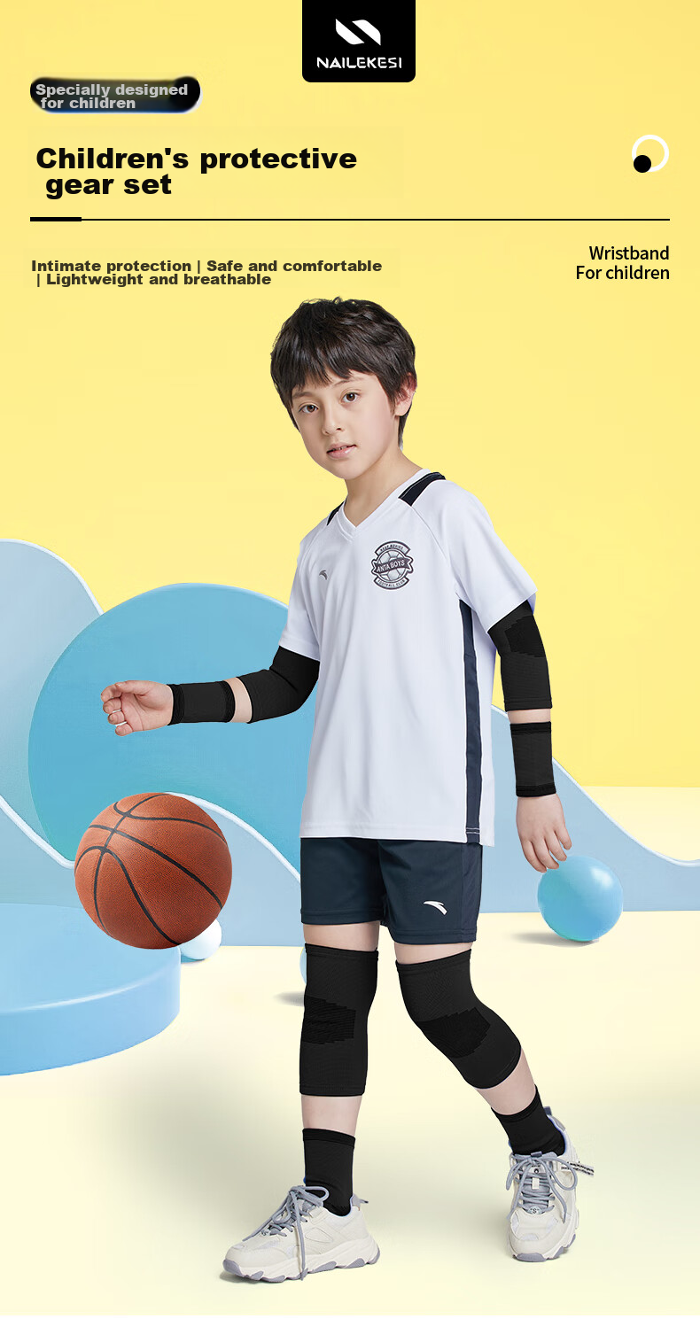 NAILEKESI N Children's Knee And Elbow Pads, Sports Protective Gear for Basketball, Football, Anti-Fall, Boys' Running, Cycling, Suitable for Ages 6-12, Roller Skating Protective Equipment 1