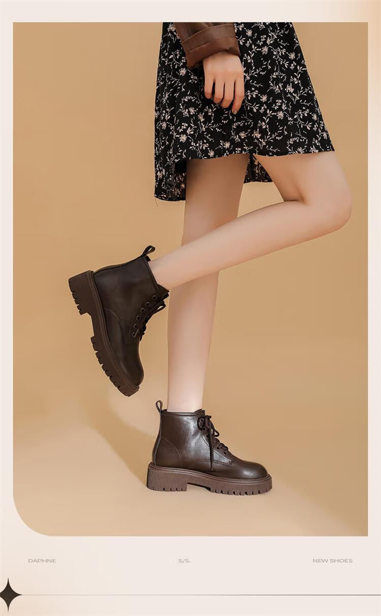 Daphne Brown Martin Boots Women 2023 Autumn Winter Short Boots British Style Ankle Boots Black Size 36 4