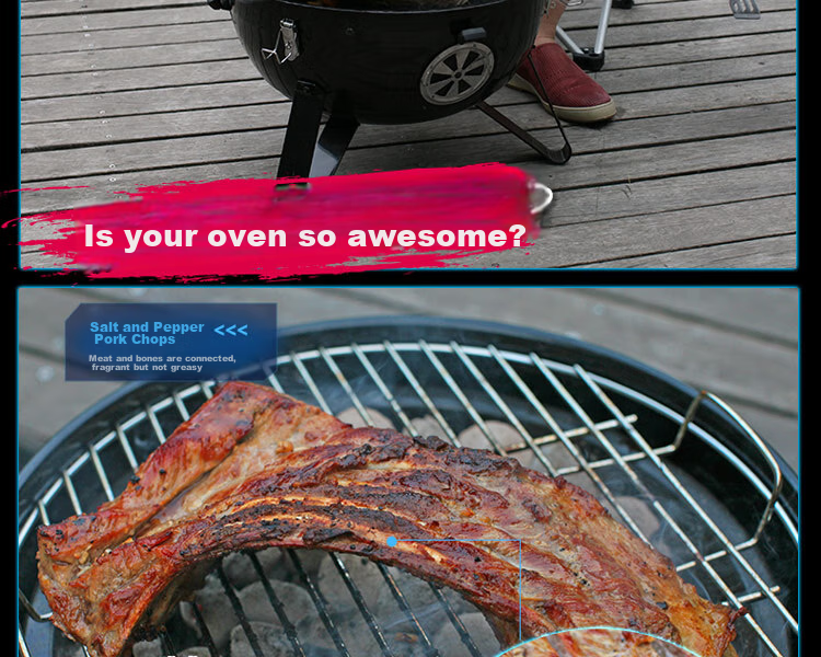E-Rover Barbecue Grill, Outdoor Portable Large Charcoal Grill for Car And Home Use, High Capacity Barbecue Stove with 46cm Diameter 6