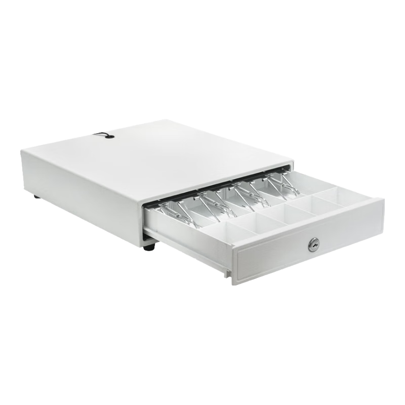 Aibao JY-335 Cash Box, Commercial Cash Register Box, Supermarket Payment Box, Four Compartments Three Drawers, Cash Drawer for Payment Machine (White), Can Be Unlocked with Key for Independent Use