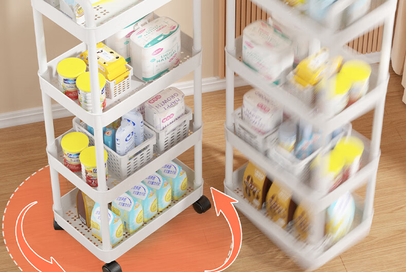 Shunyou Floor Storage Rack, Carbon Steel Shelving Unit, Mobile Kitchen Organizer, Three-Tier Trolley Cart, Pink, SY-1320 6