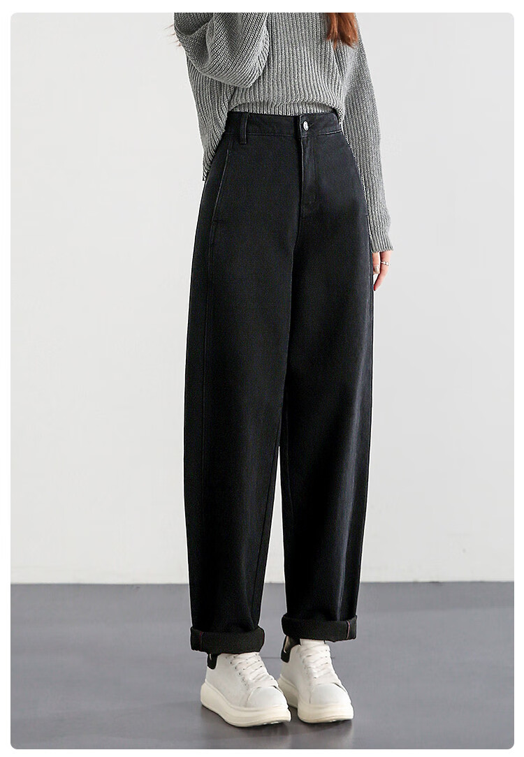 Dme Loose-Fitting Dad Pants Winter Harem Pants Women's Carrot Pants Fleece-Lined Jeans Women's Fleece-Lined Night Black S 35