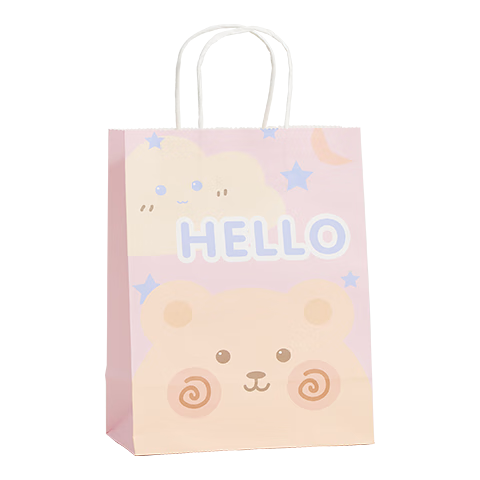 Ouliwen Gift Bags, Small Packaging Bags for Gifts, Large Paper Bags, Birthday Handbags, Children's Document Bags, Hello Bear, Pack of 10
