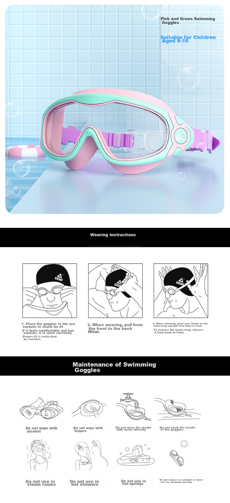 PEAK Children's Swimming Goggles, Large Frame High-Definition Anti-Fog Waterproof Clear Swimming Glasses Diving Mask Equipment for Boys And Girls, 03 Blue And Yellow 14