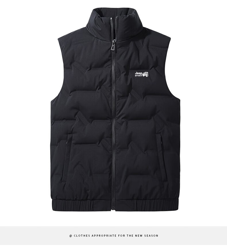 JEEP SPIRIT Men's down Vest Jacket, Winter Short Sleeveless down Coat, Stand Collar Breathable Outerwear, Black, 2XL 4