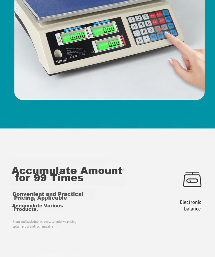 BJ Electronic Pricing Scale, Electronic Weighing Machine, Commercial Food Scale, Grocery And Fruit Electronic Scale, 30KG Flat Surface 10