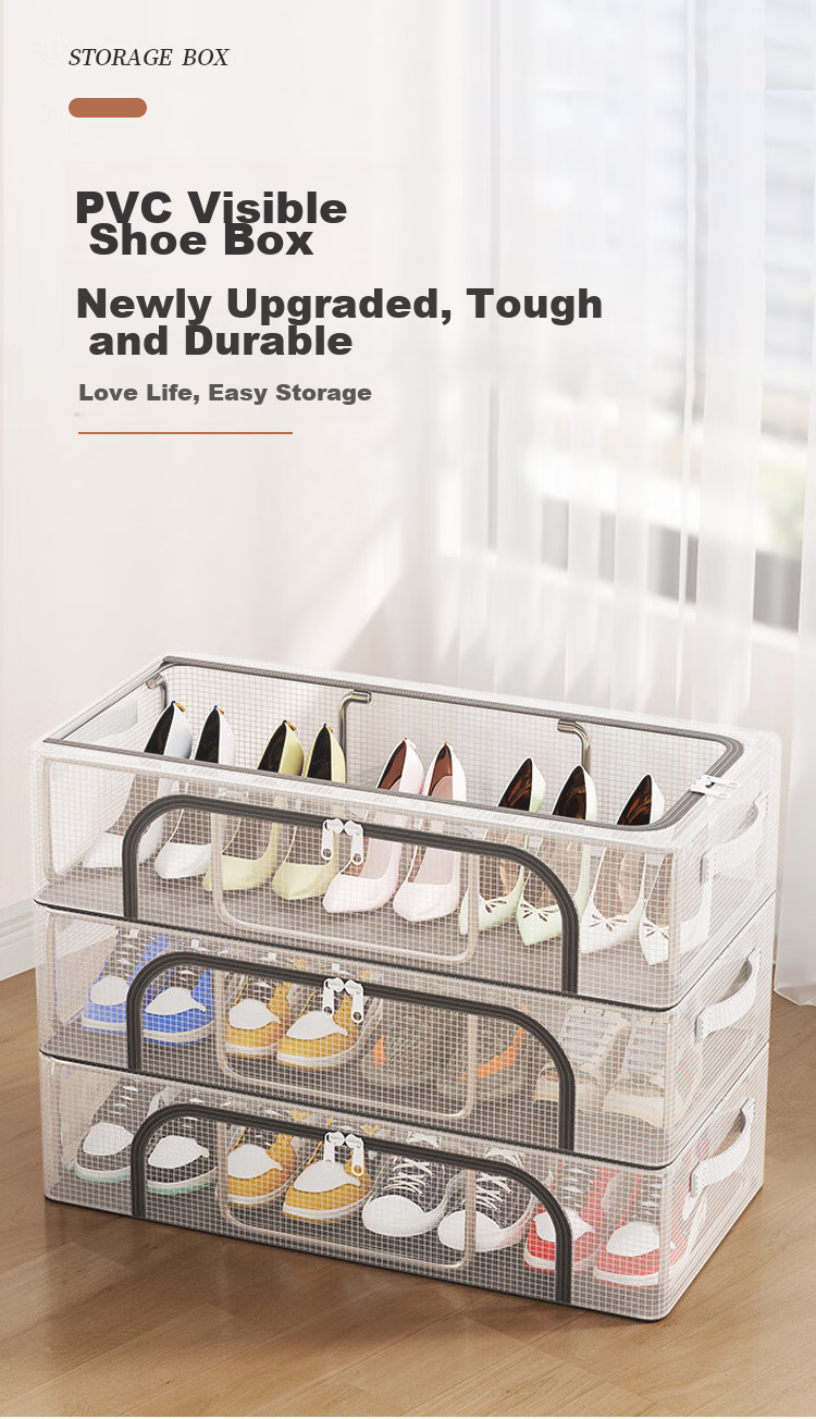 Anerya Simple Folding Shoe Rack Storage Organizer, Space-Saving Transparent Dustproof Shoe Cabinet, Under-Bed Shoe Holder for Boots And Shoes 1