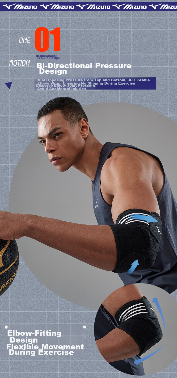 MIZUNO Open-Back Compression Elbow Support for Tennis, Men's And Women's Sports Fitness Badminton Basketball Arm Guard 2520 Gray 5