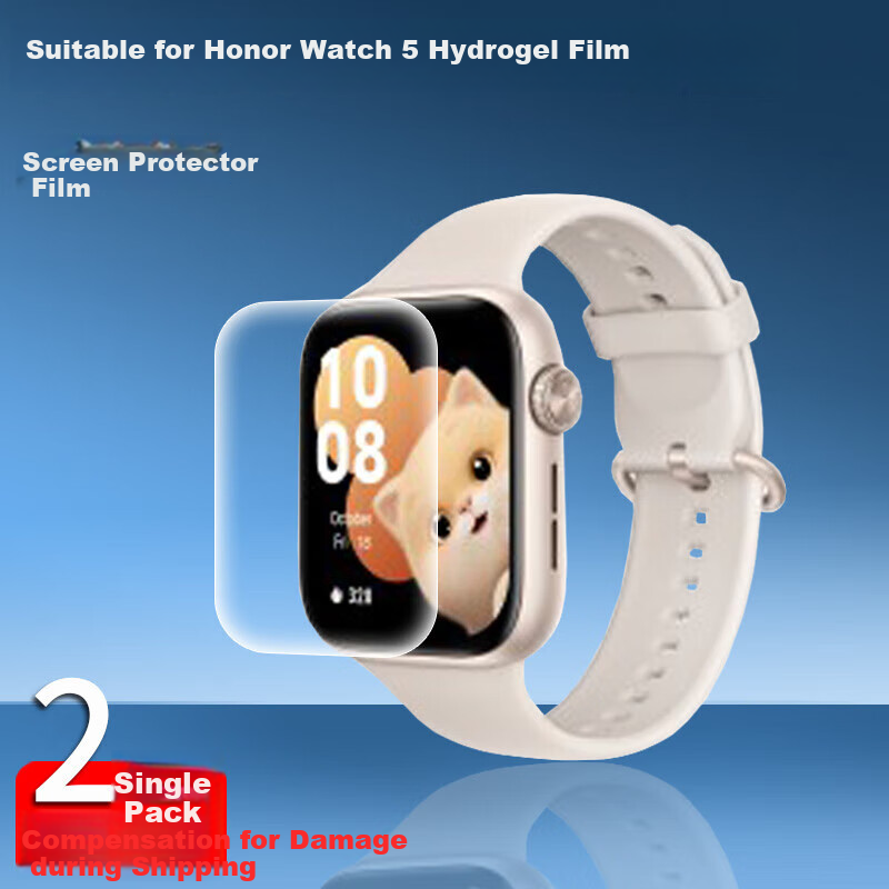 ESCASE [Two-Pack] Screen Protector for Honor Watch 5, Hydrogel Film, Full Screen Coverage, High Definition, Shockproof, Fingerprint-Resistant Protective Film 1