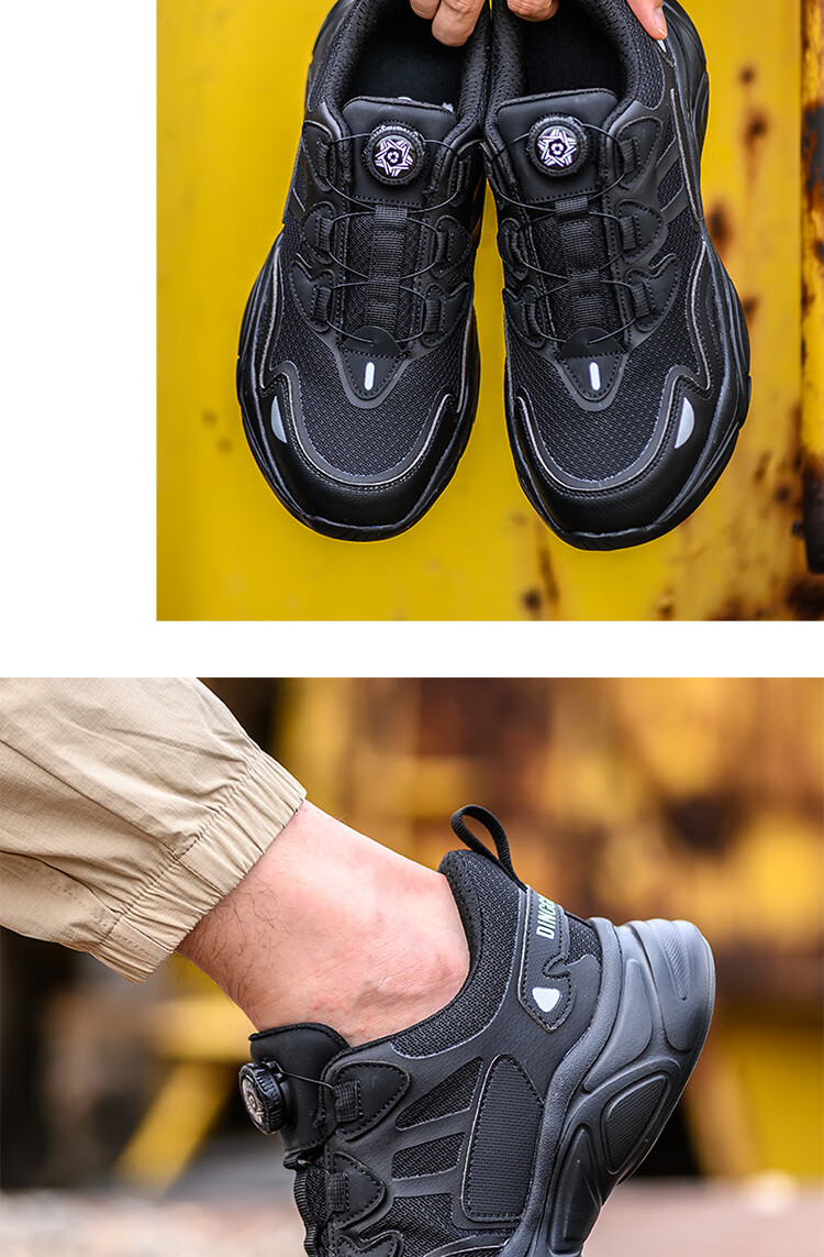 Dinggu Safety Shoes for Men, Lightweight Intelligent Buckle Anti-Smashing Anti-Puncture Steel Toe Work Shoes JD1168hei38 8