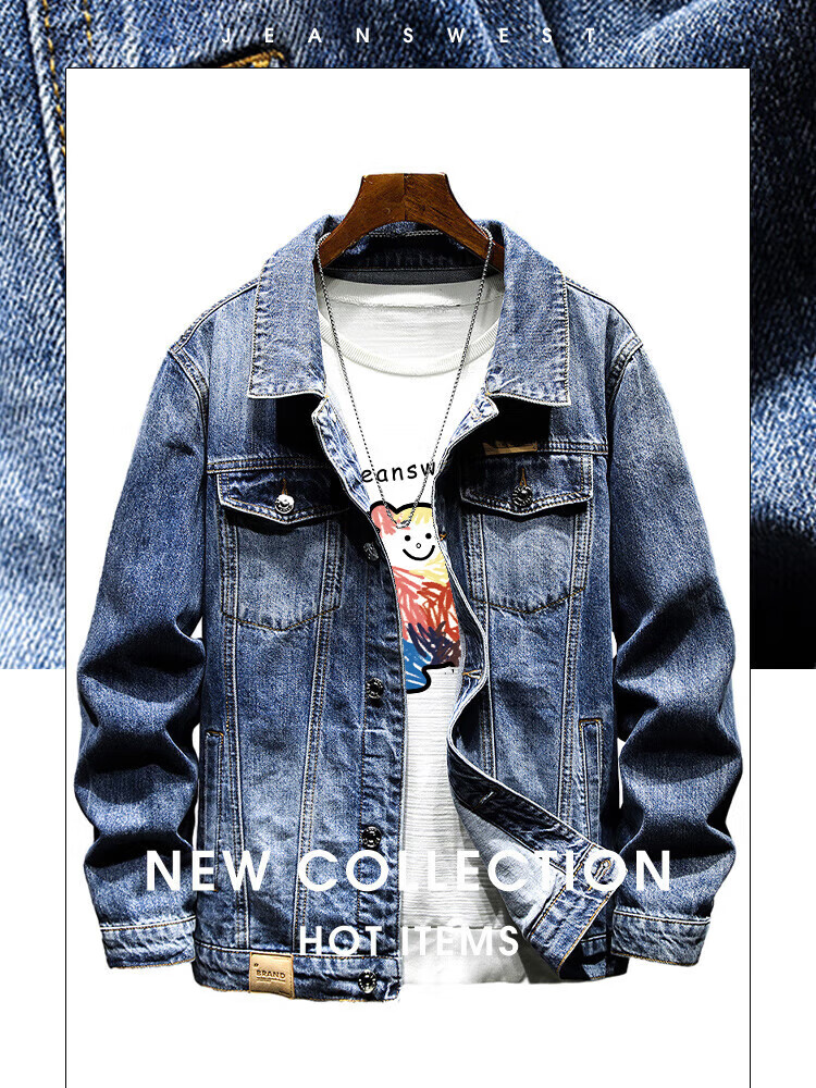 Jeanswest Denim Jacket for Men, 2026 Autumn Korean Style Trendy Loose Versatile Casual Denim Workwear, Black And Gray, Size L 1