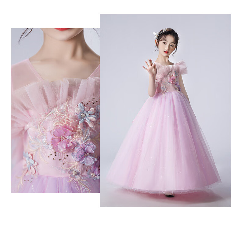 LUOBOBEIBEI Girls' Dress Princess Flower Girl Wedding Dress Piano New Year Dress Yellow Dress Size 130 6