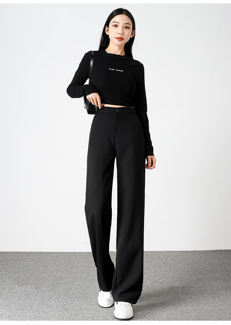 FitonTon Women's Suit Pants, Spring And Summer Slimming High-Waist Draping Floor-Length Trousers, Loose Straight-Leg Business Casual Wide-Leg Pants 18
