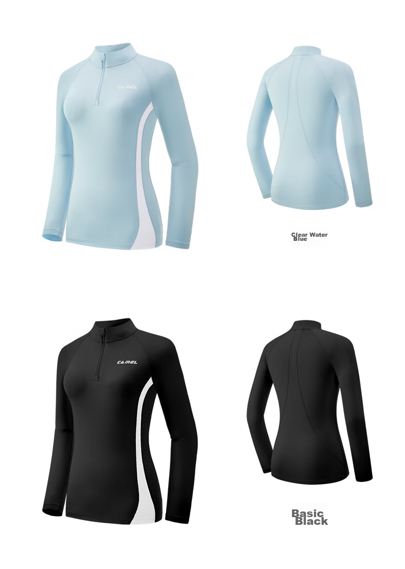 CAMEL Thin Fleece Sports Top for Women, Stand-Up Collar Long Sleeve Running Fitness T-Shirt C1W14L0623 Peach Pink S 35