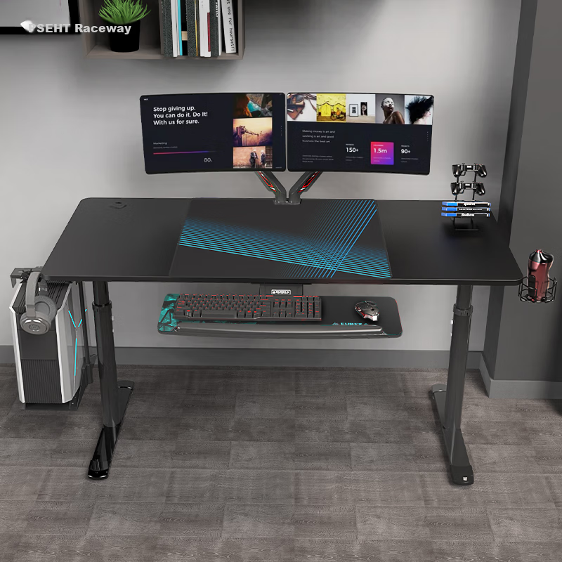PSEAT Adjustable Keyboard Tray for Computer Desk, Ergonomic Gaming Desk with Rotating Keyboard Stand, Universal Fit
