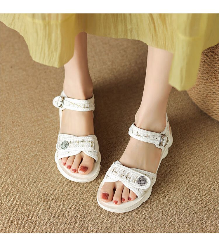 ZHR Women's Sandals, Summer Sports Casual Beach Shoes, Chanel-Style Fashionable Women's Shoes, ES02 Beige (Sandals), Size 37 13