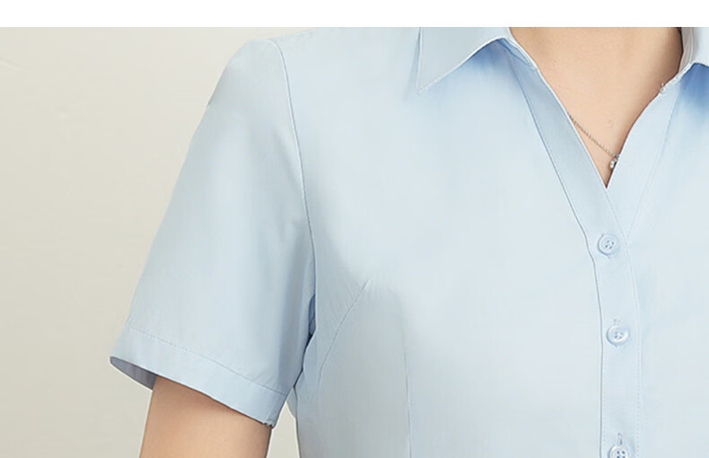 ROMON Cotton Short Sleeve Shirt Women V-Neck Business Casual Slim Fit Workwear Commuting White Shirt 13