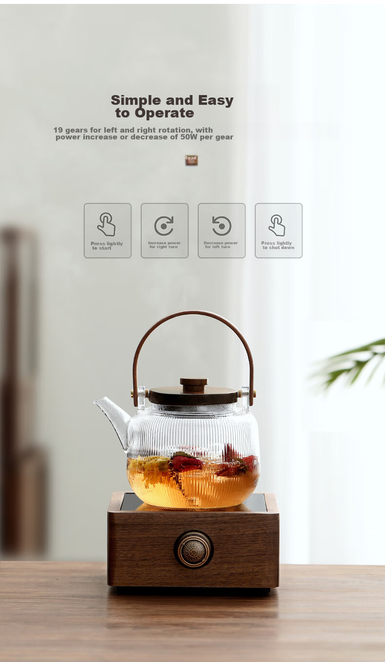 Shangyanfang Walnut Wood Electric Ceramic Stove Tea Maker, Small Office Single-Person Glass Tea Pot, Electric Water Boiler, Tea Stove Set 2