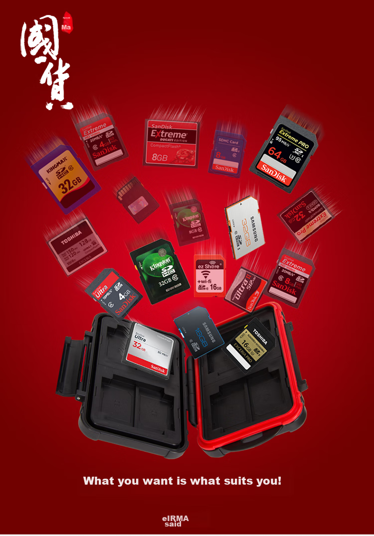 EIRMAI CB-101 DSLR Camera Storage Card Case SD CF MSD TF Card Holder Storage Box Red 1