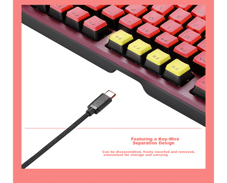 Hyeku X5 Wired/wireless 2.4G Dual-Mode Mechanical Keyboard with 108 Keys, PBT Keycaps, Tequila Sunrise Color, Kehua BOX Sky Blue Switches, with Clip And Wrist Rest 11