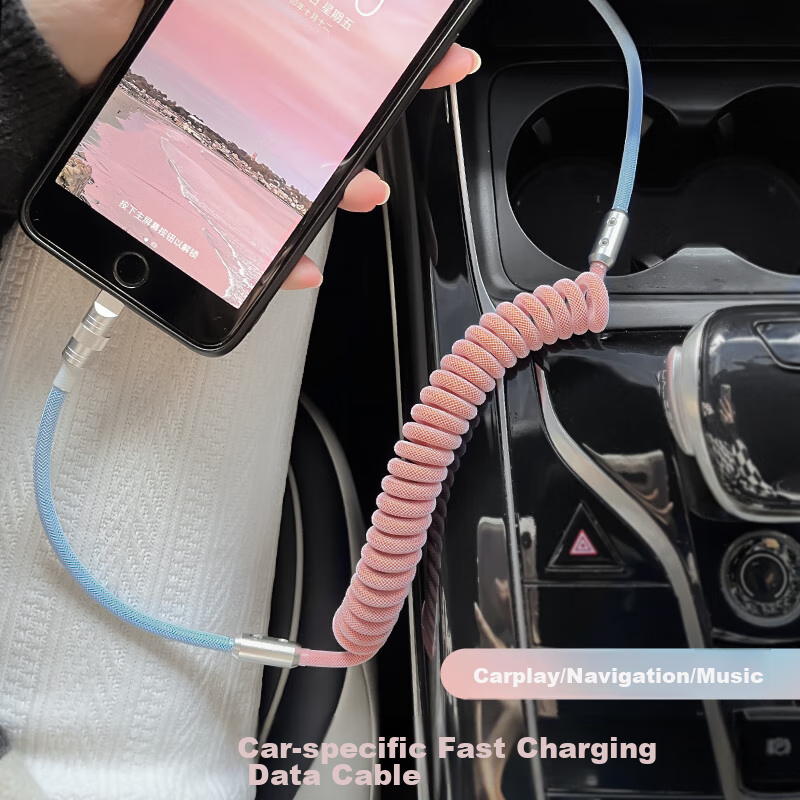 Автомобильное зарядное устройство Dijialun с кабелем для Apple iPhone 14, Carplay BMW Mercedes-Benz, USB+Apple, 100W, черный