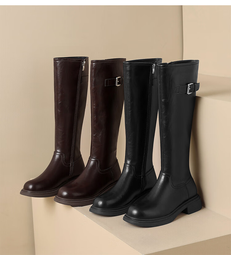 ZHR Tall Boots for Women, Winter Over-Knee Thick-Soled Riding Boots, Retro Western Style Travel Boots with Fleece Lining, BL323A Black, Size 38 22