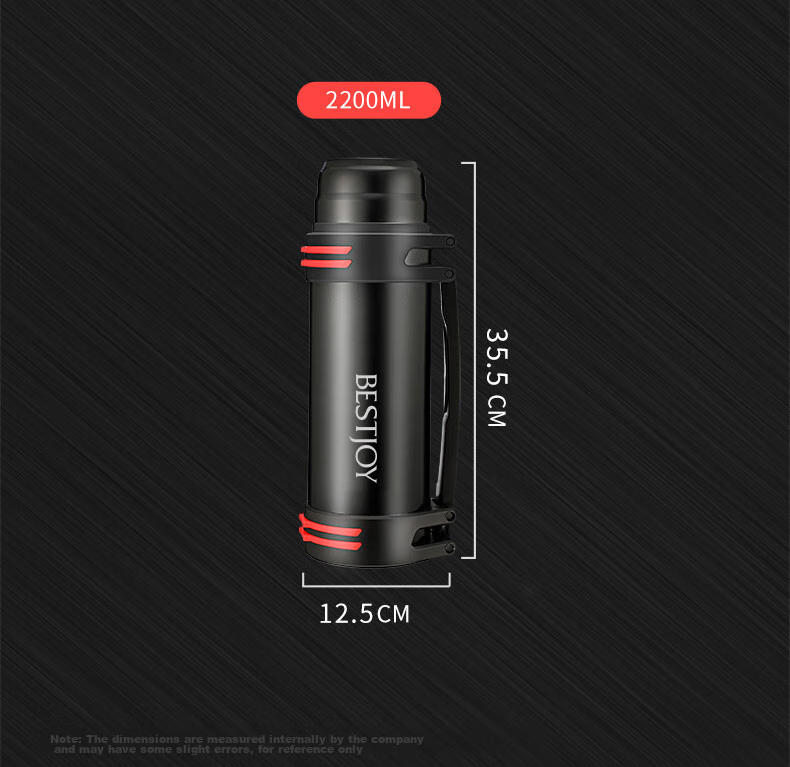FUGURNG BESTJOY Insulated Bottle Large Capacity 304 Stainless Steel Thermos for Men, Car And Outdoor Portable Travel Bottle 2.2L Black 14