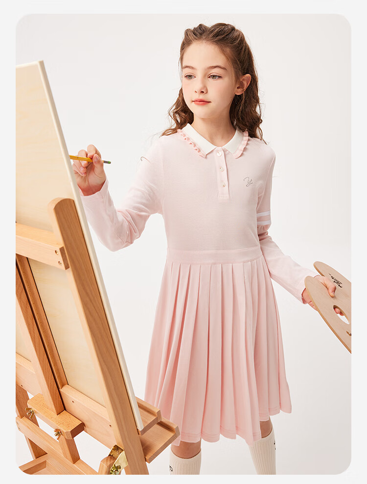 YEEHOO Girls' Dress Children's Skirt Pleated Skirt Casual School Style Long Sleeve Spring White Size 130 10