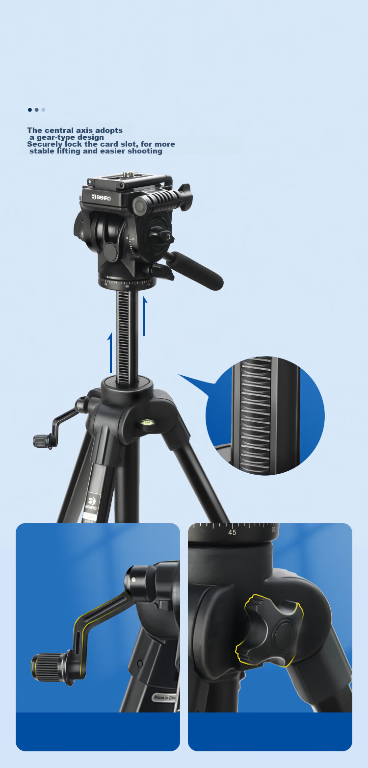Benro T981 Portable Mirrorless DSLR Camera Grip, Vertical Shooting 3D Gimbal, Video Interview Live Streaming Photography Camera Equipment, Temperature Measurement Device, Phone Clamp, Hydraulic Tripod 14