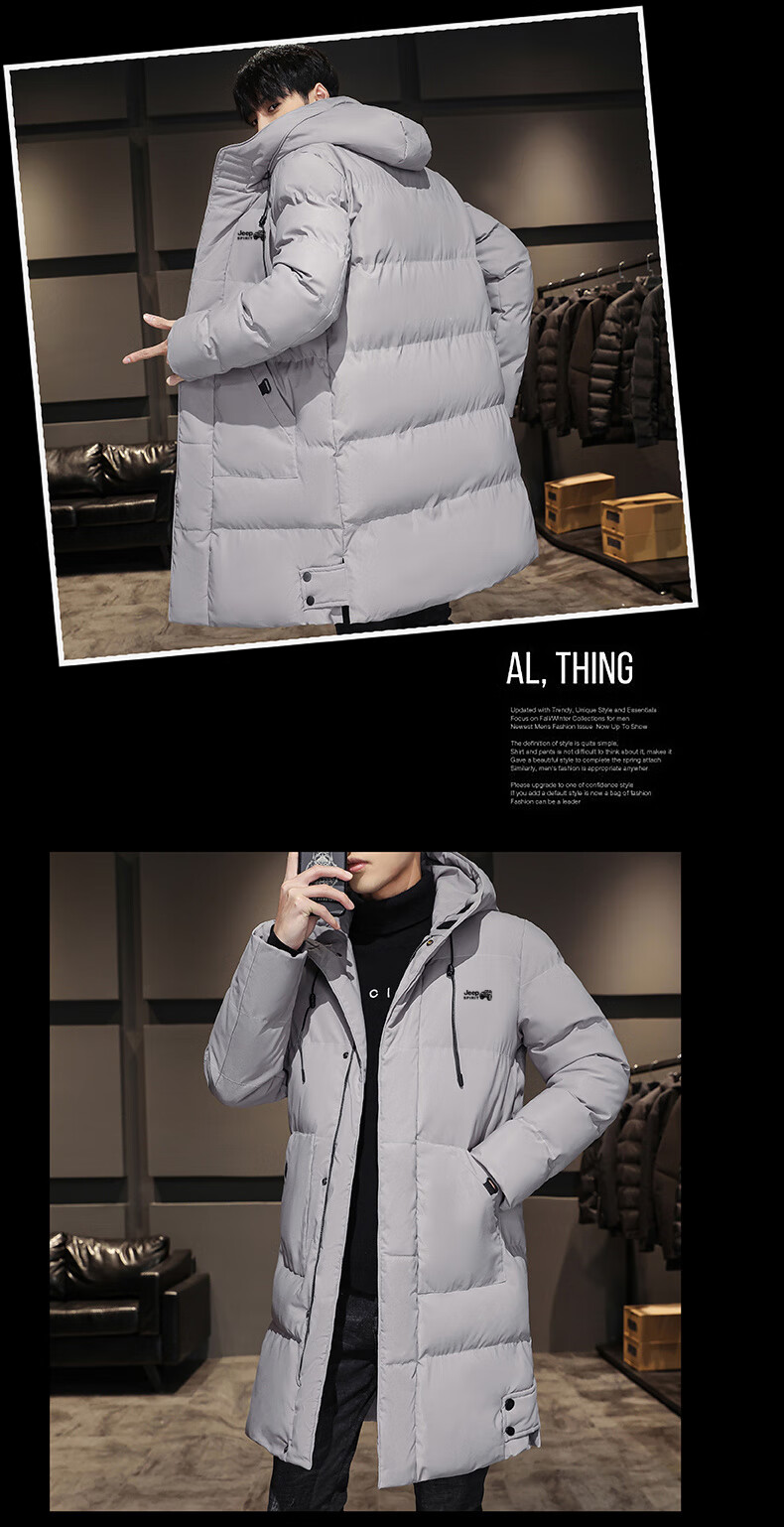 JEEP SPIRIT Men's Cotton Jacket, Autumn And Winter Mid-Length Puffer Coat, Warm Loose-Fitting Outerwear, Black, 2XL 7