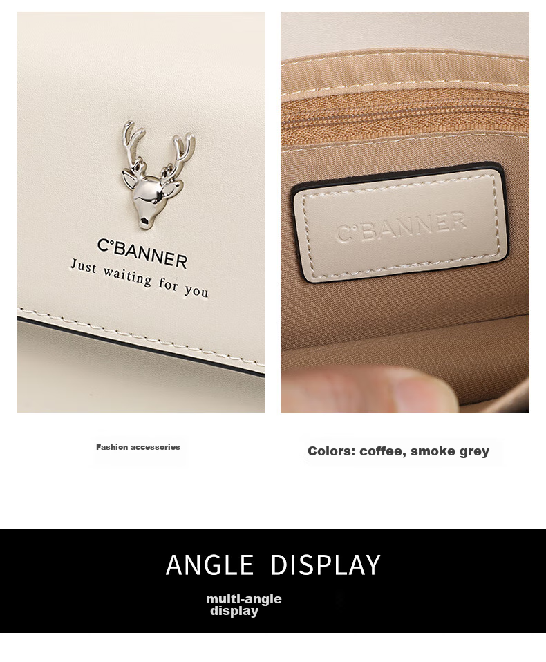 C.BANNER Leather Handbag, Women's Chain Small Square Bag, Shoulder Crossbody Phone Bag, Brand Birthday Gift for Girlfriend on May 20 7