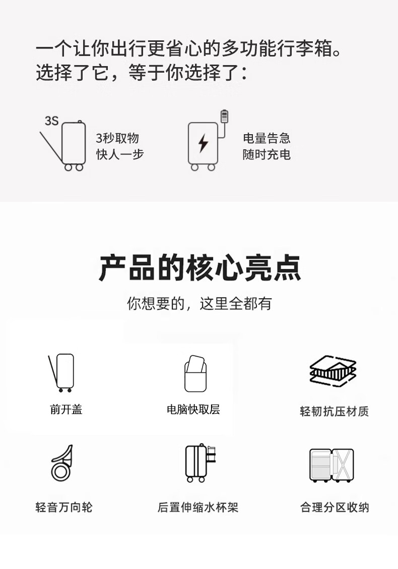 Huahuagongzi Front-Opening Multifunctional Trolley Suitcase for Women And Men, Business Travel Password Lock Luggage, 24-Inch White 2