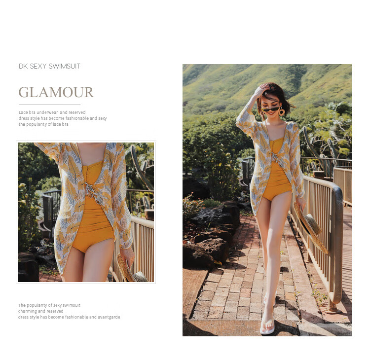 DK One-Piece Swimsuit for Women, 2026 New Popular Style, High-End Feel for Beach And Hot Springs, Deep Yellow (With Cover-Up), L 9