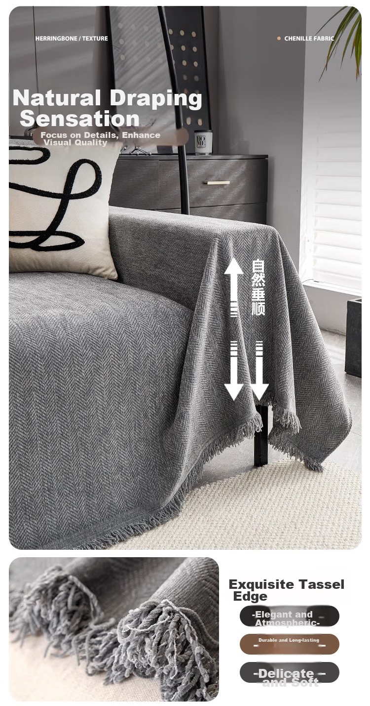 AVIVI Sofa Cover, Full Coverage Sofa Throw, Chenille Anti-Cat Scratch Sofa Slipcover, All Seasons, 180*230cm, Herringbone Pattern, Gray 9
